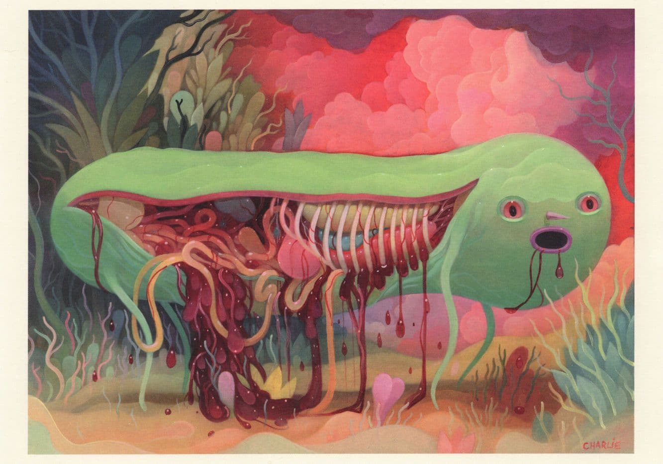 Garden Worm Intestines Anatomy Extreme USA Painting 8x6 Postcard