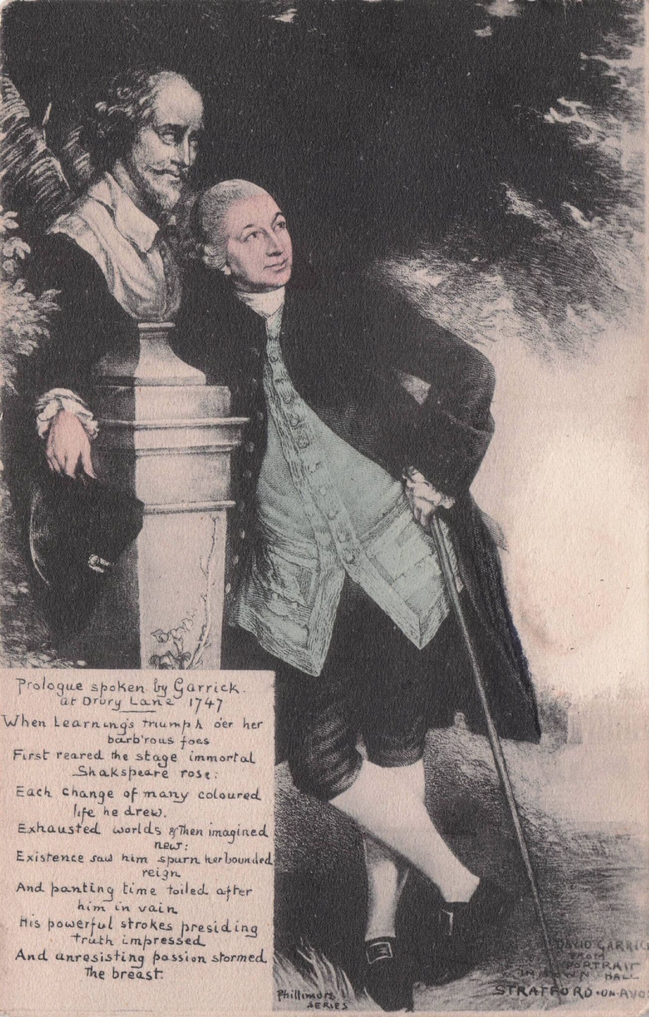 Garrick Of Drury Lane Theatre 1747 Shakespeare Prologue Phillimore Postcard