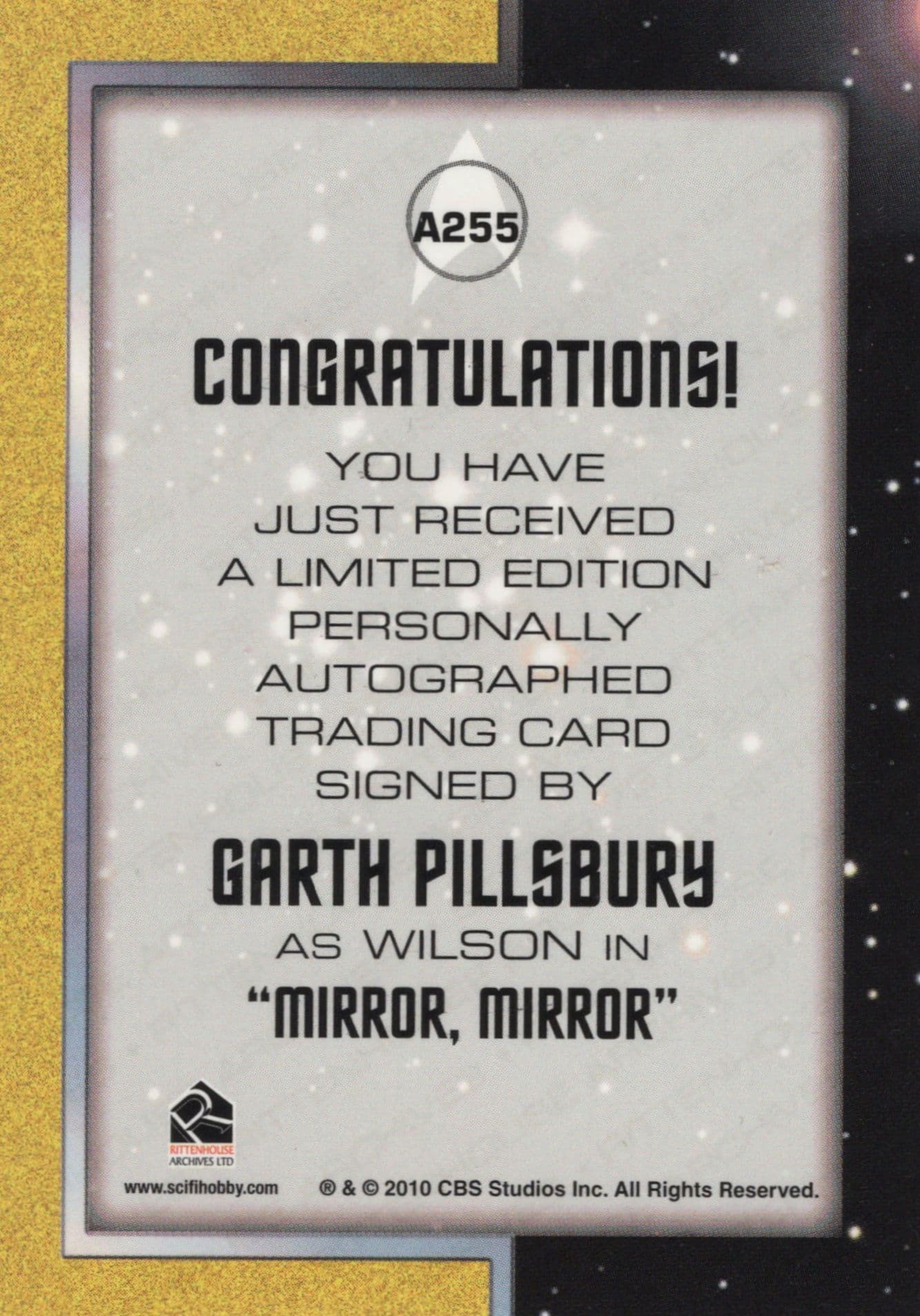 Garth Pillsbury Star Trek The Original Series Signed Autograph Card