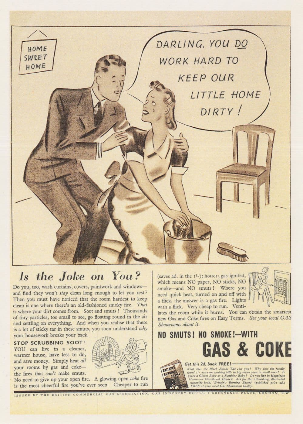 Gas & Coke Fireplace Fire No Smoke Smut Advertising Postcard