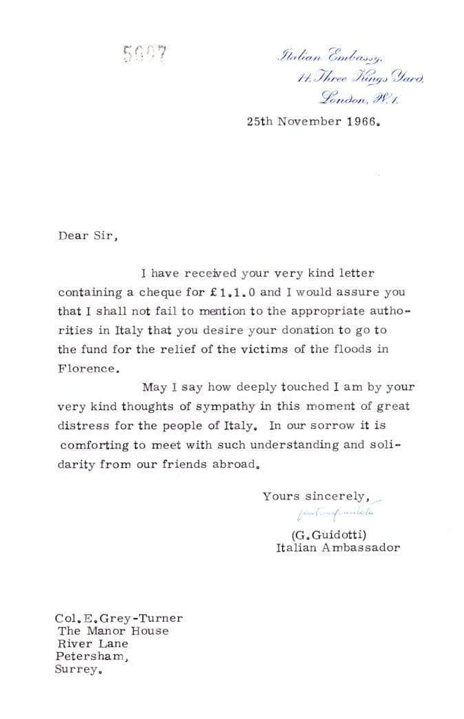 Gastone Guidotti Italian London Ambassador 1966 Hand Signed Letter