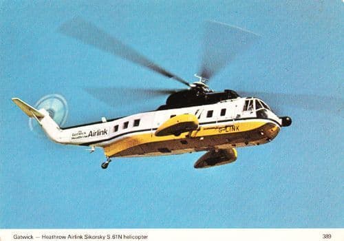 Gatwick Heathrow Airlink Airways Silkorsky S.61N Helicopter G-LINK Postcard