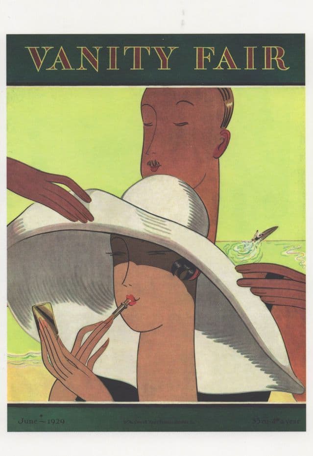 Gay Man With Lipstick Embracing Lady LGBT Art Deco Painting Postcard
