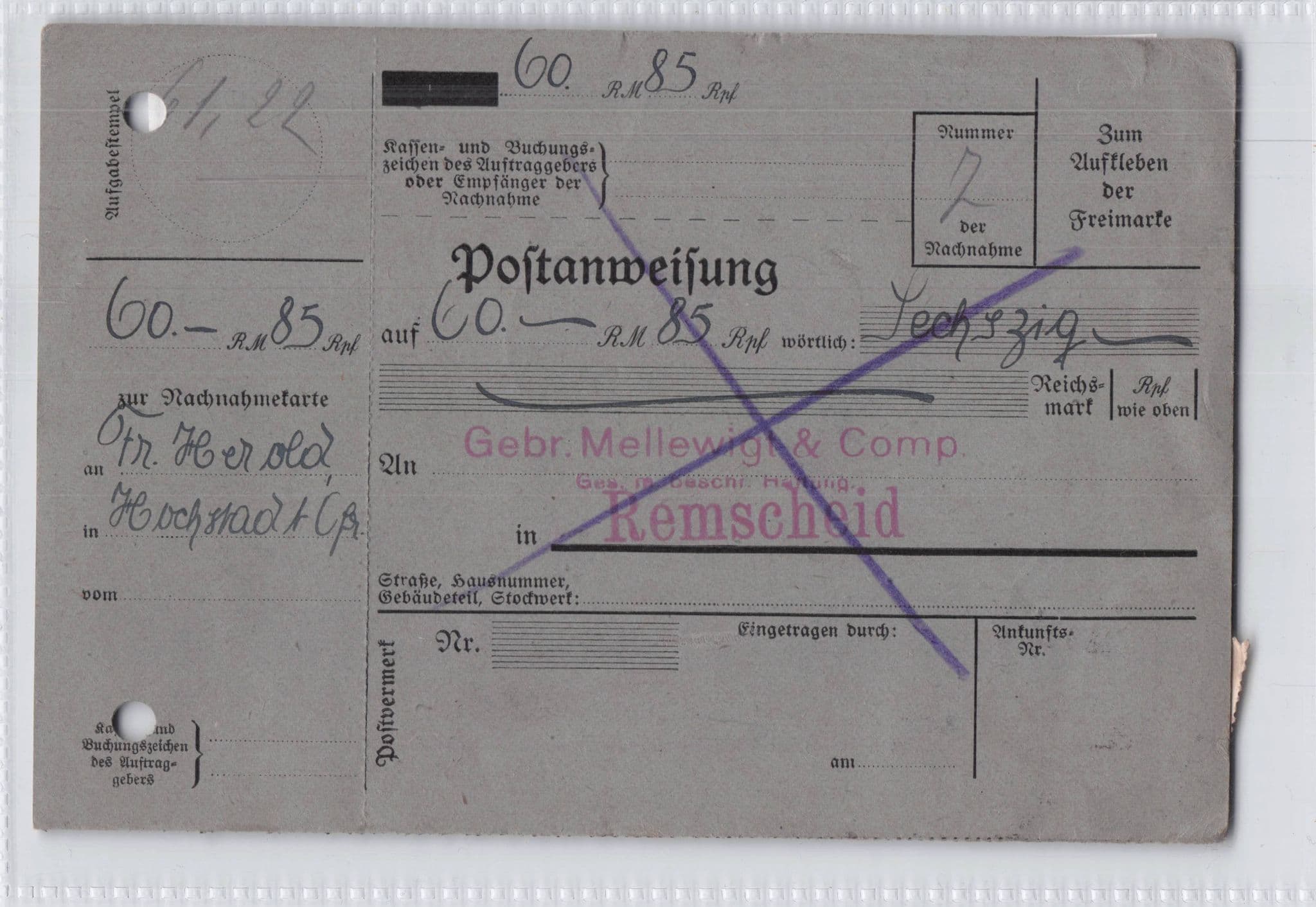 Gebr Mellewigt & Co Remscheid Rhine German Receipt Old Postcard