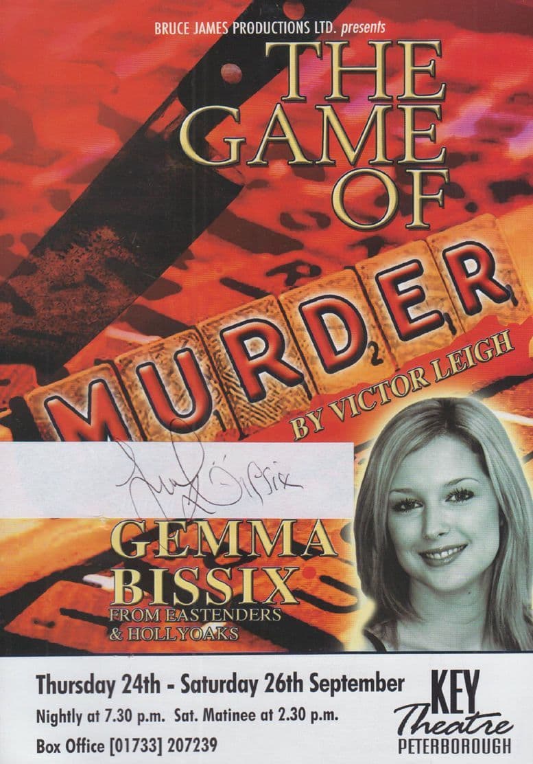 Gemma Bissix Hollyoaks The Game Of Murder Peterborough Hand Signed Theatre Flyer