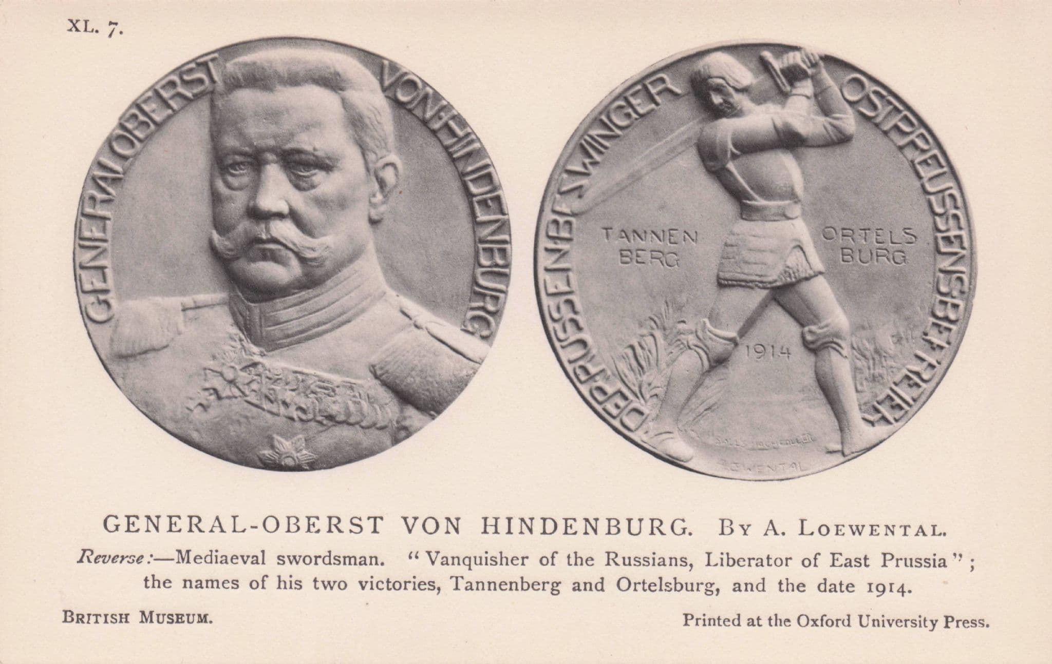 General Oberst Von Hindenburg WW1 German War Medal Military Old Postcard