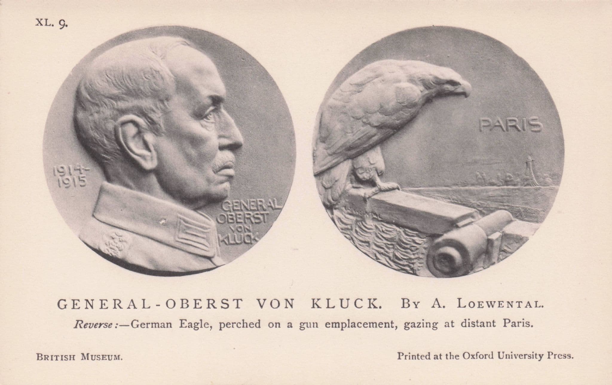 General Oberst Von Kluck Paris Eagle WW1 German War Medal Military Old Postcard