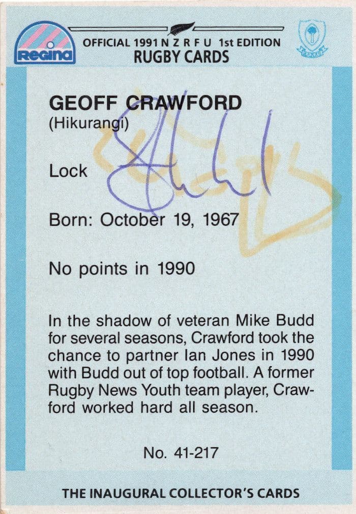 Geoff Crawford North Auckland New Zealand Rugby Hand Signed Rugby Photo