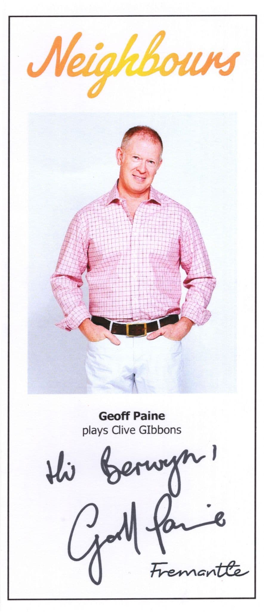Geoff Paine as Clive Gibbons Neighbours Hand Signed Cast Photo