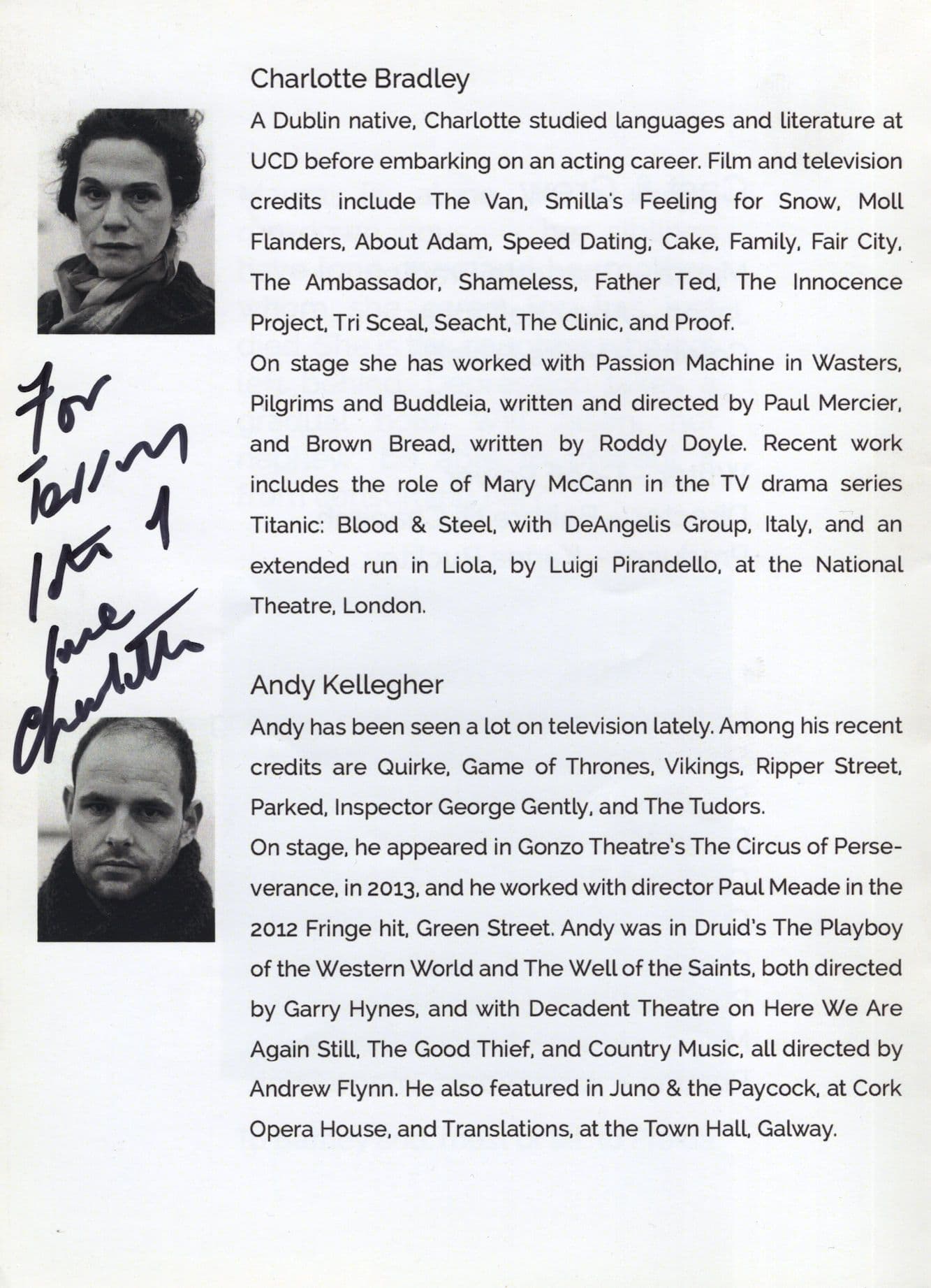 Geoff Power Irish New Theatre Depression Suicide MULTI Hand Signed Programme