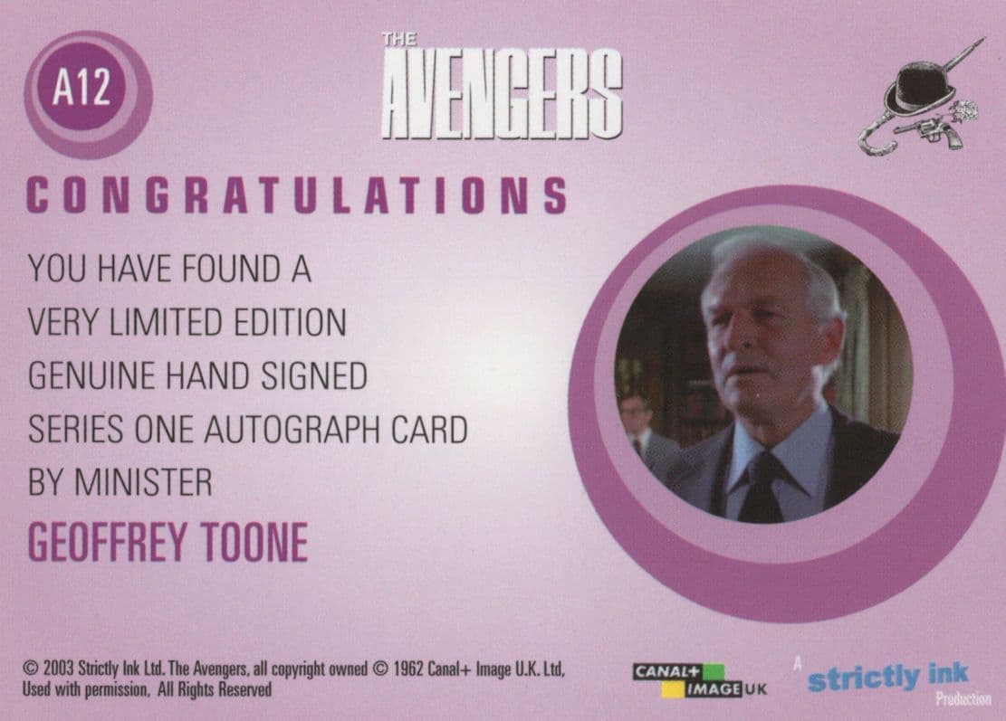 Geoffrey Toone as Minister The Avengers Hand Signed Card Photo