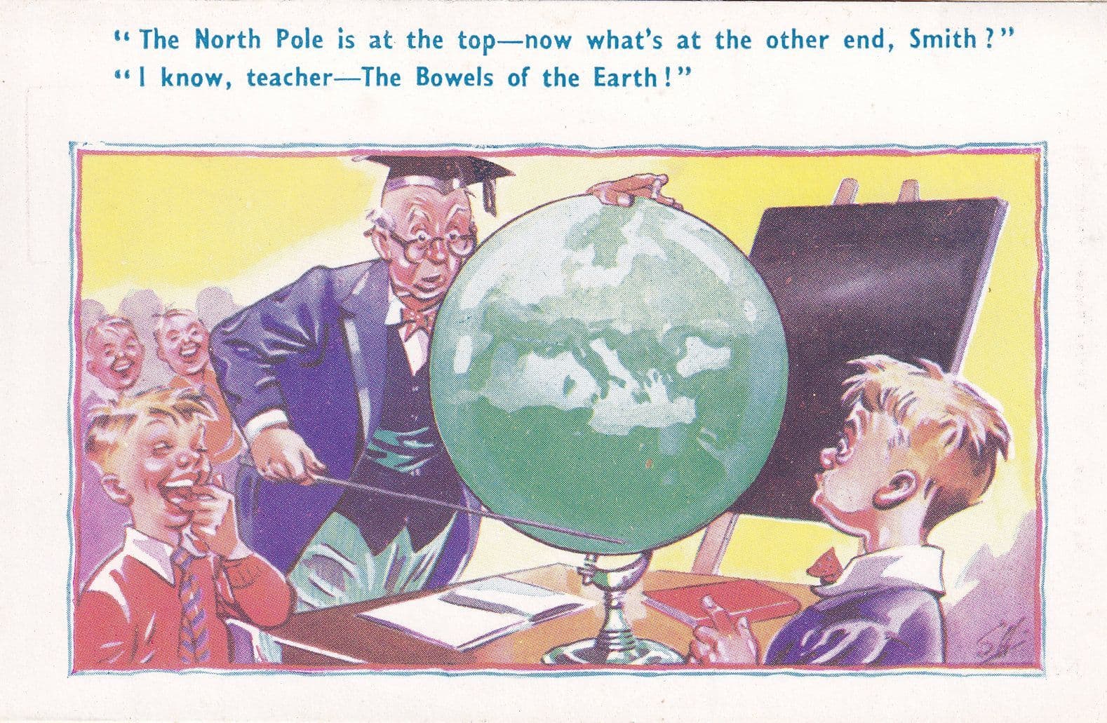 Geography Lesson Map Atlas Globe Comic Postcard