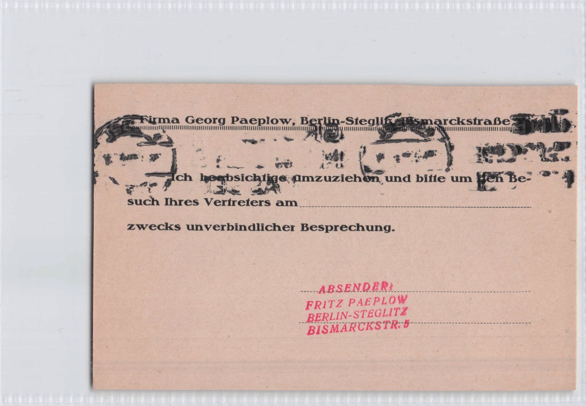 Georg Paeplow Berlin Steglitz Furniture Transport Old German Postcard