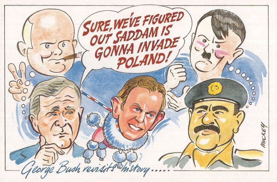 George Bush Saddam Invading Poland Military Comic Postcard