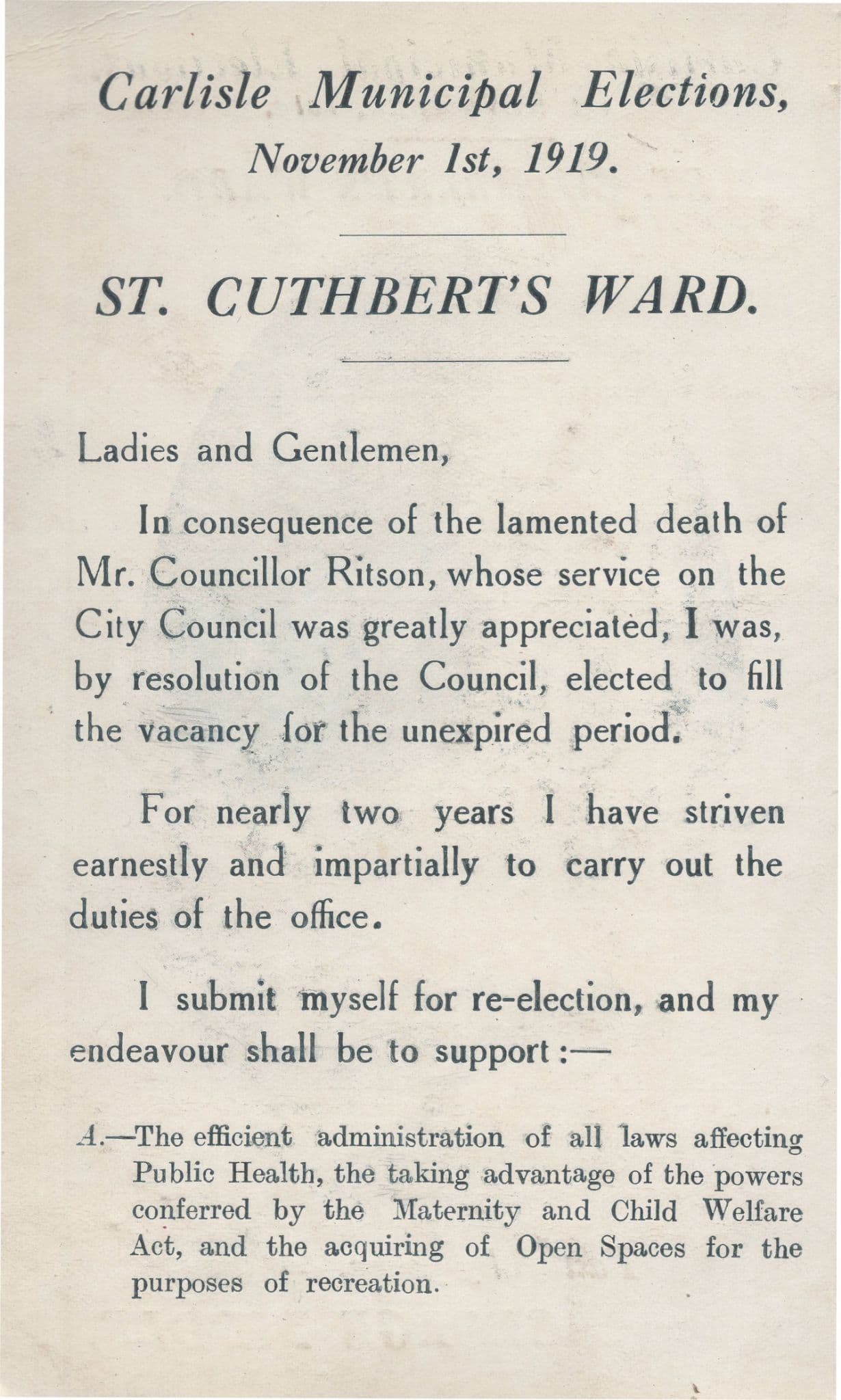 George Riddle Cuthberts Ward Carlisle Wales Old Politics Postcard