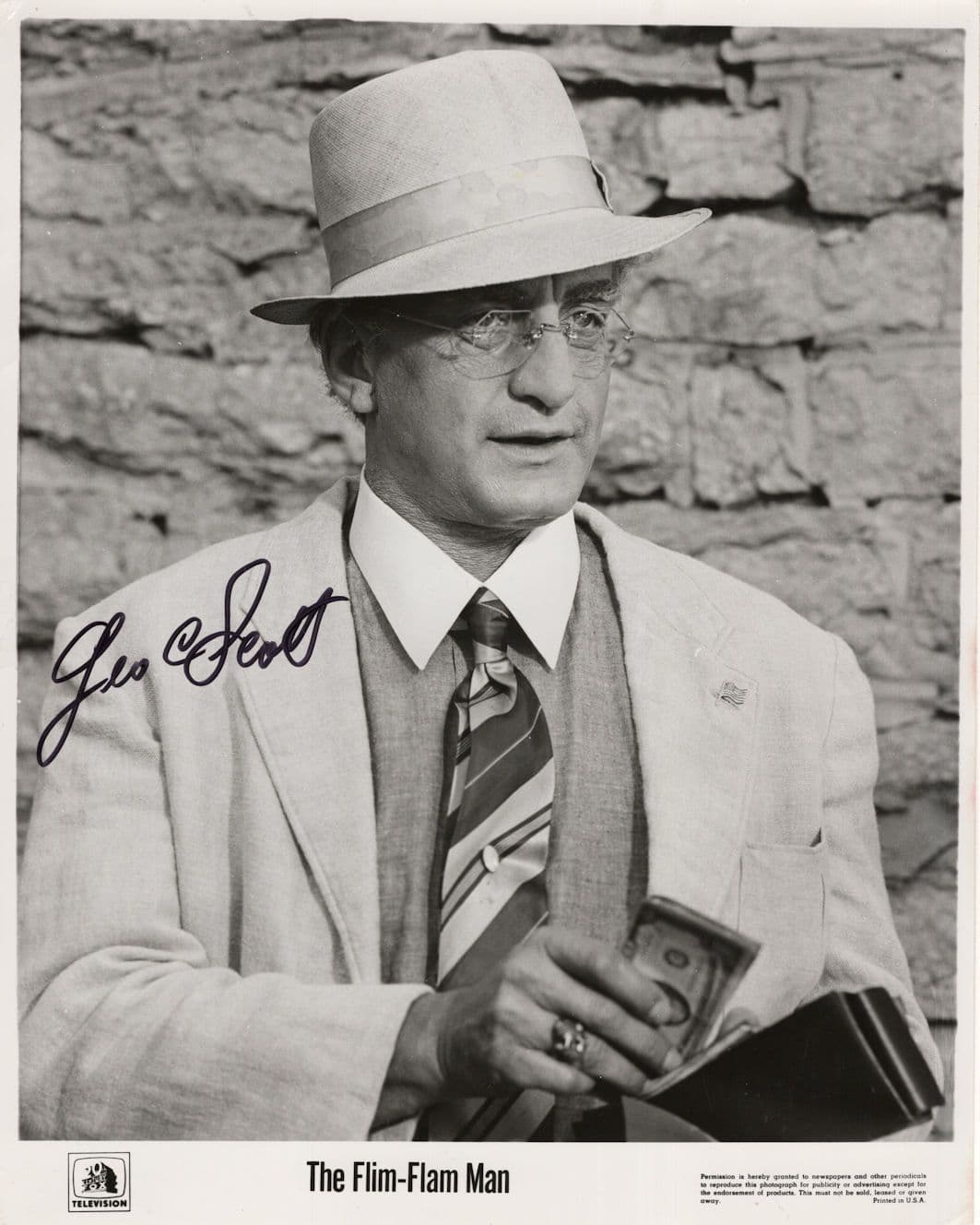 George Scott in The Flim Flam Man 10x8 Hand Signed Photo