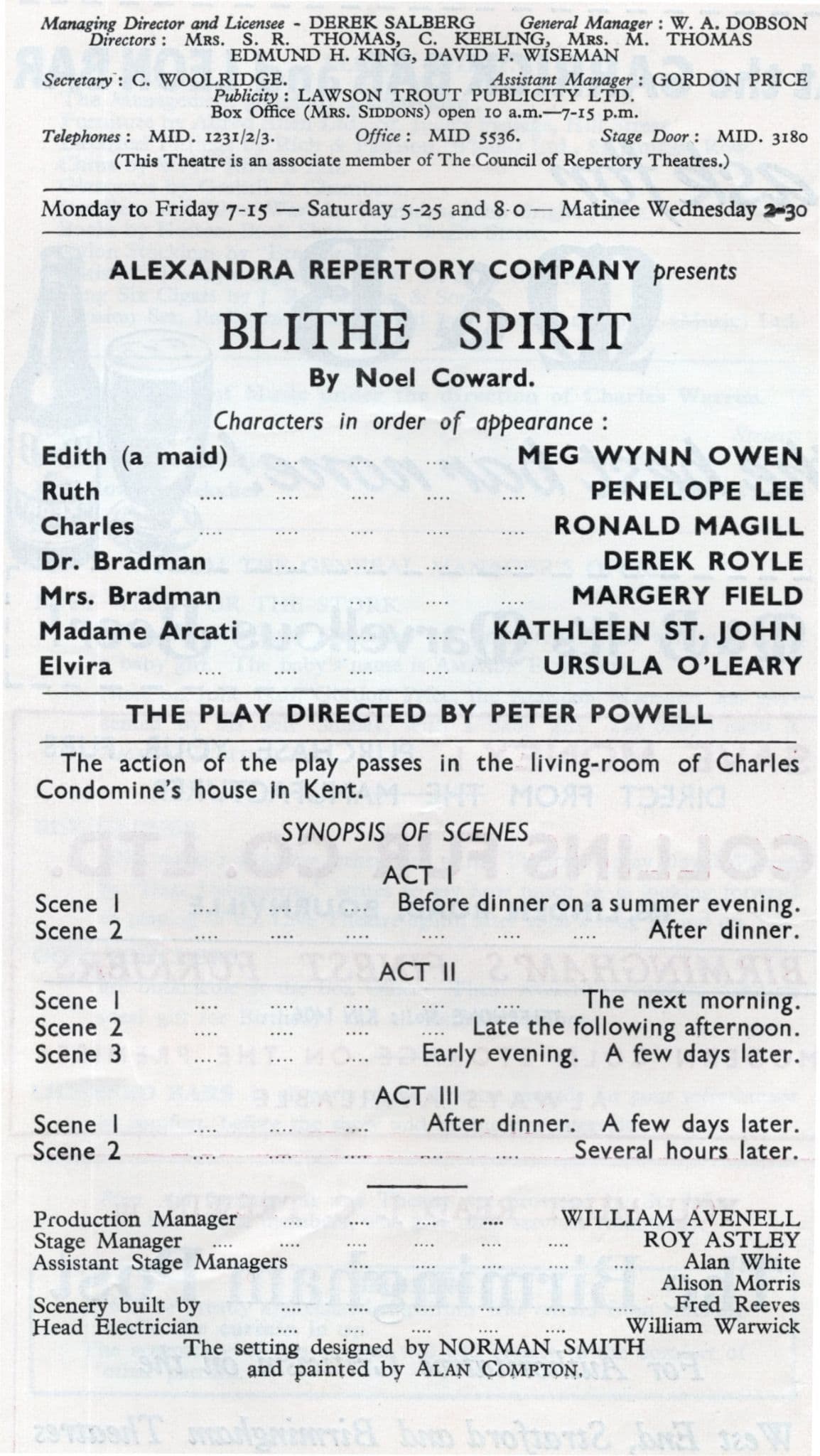 Georgine Anderson of HG Wells Summer & Smoke 1960s Theatre Programme