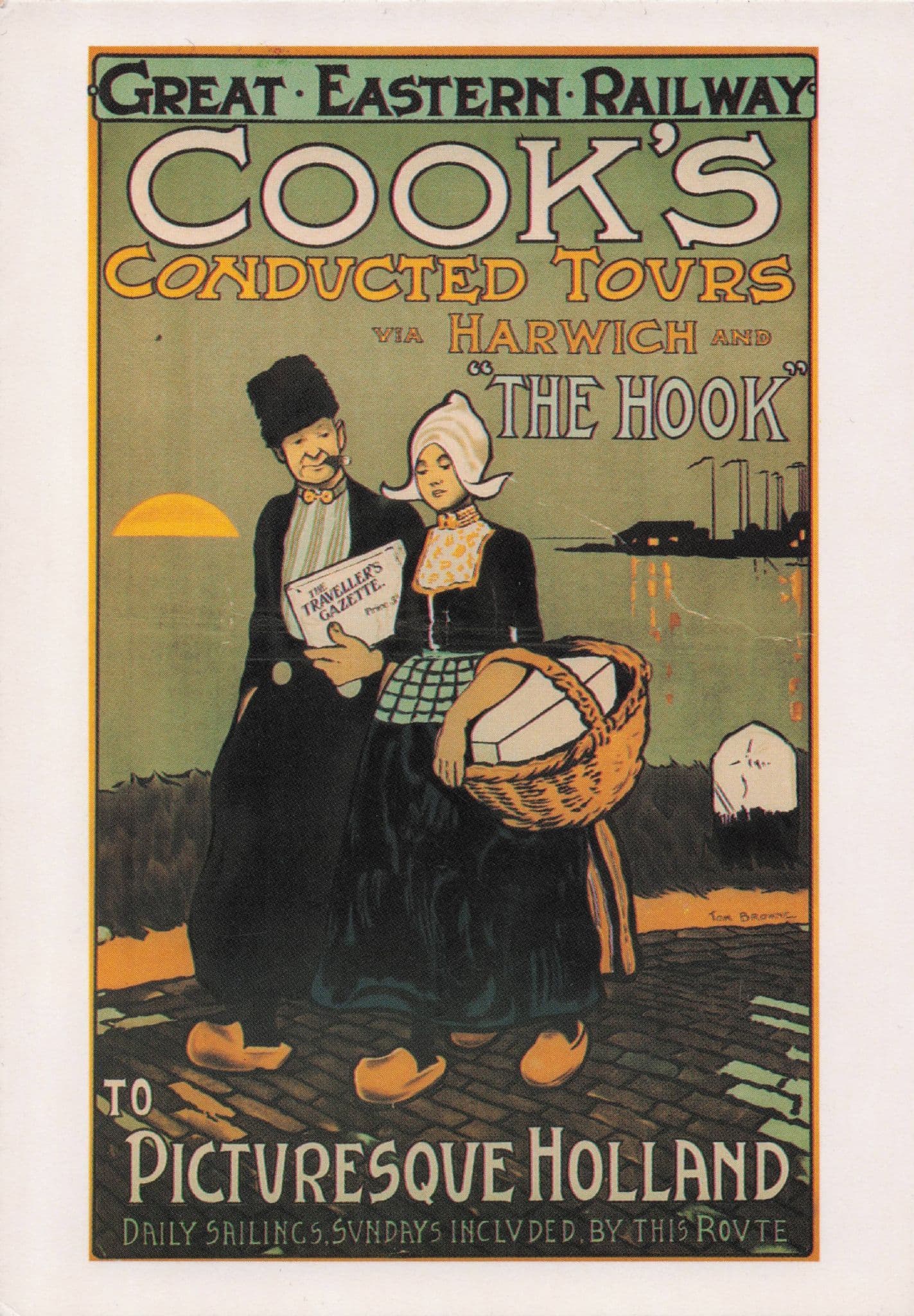 GER Harwich Railway Tour to Holland Travel Poster Postcard