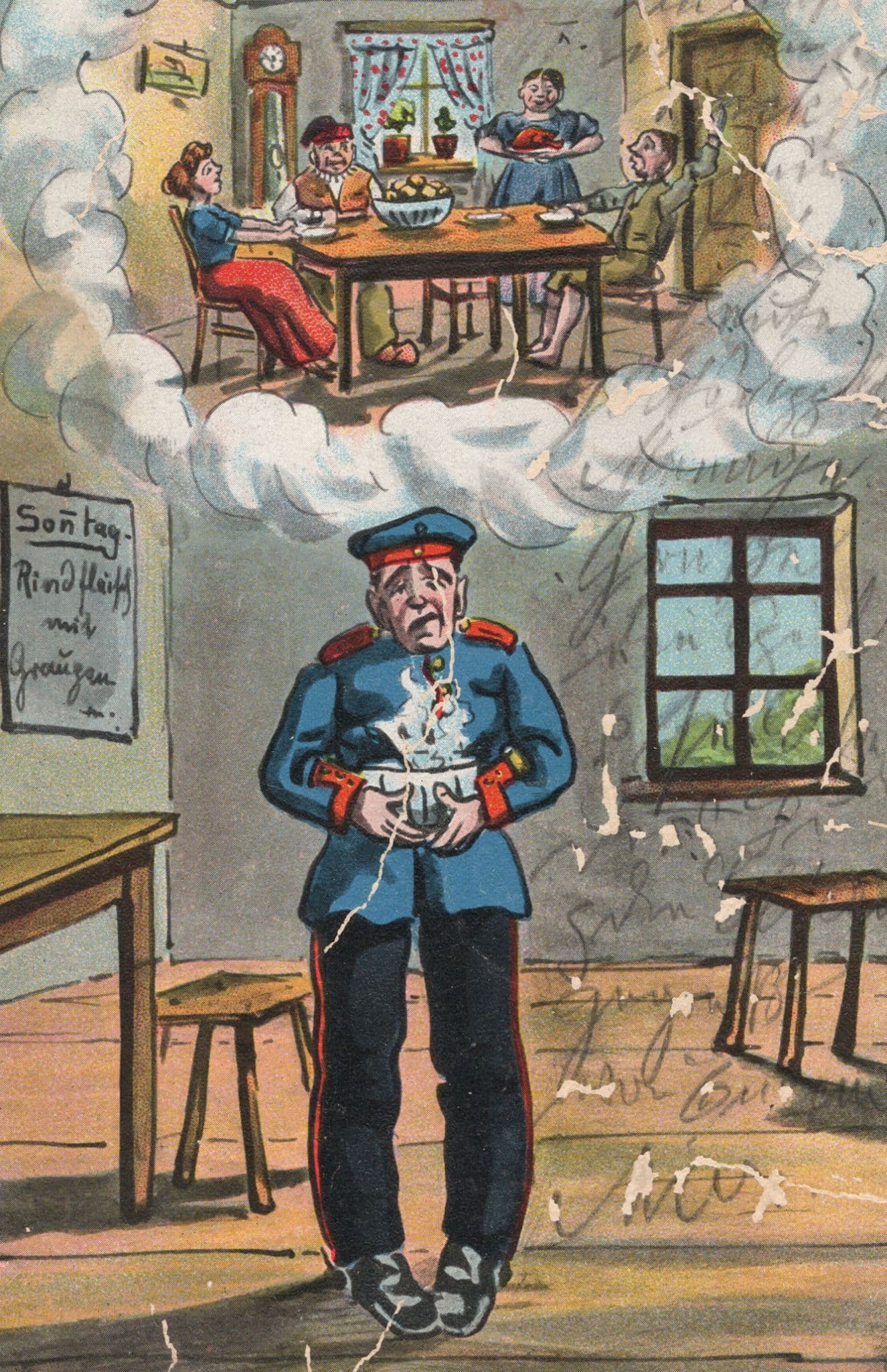 German 1913 Soldier Bowl Of Soup Comic Military Old Postcard