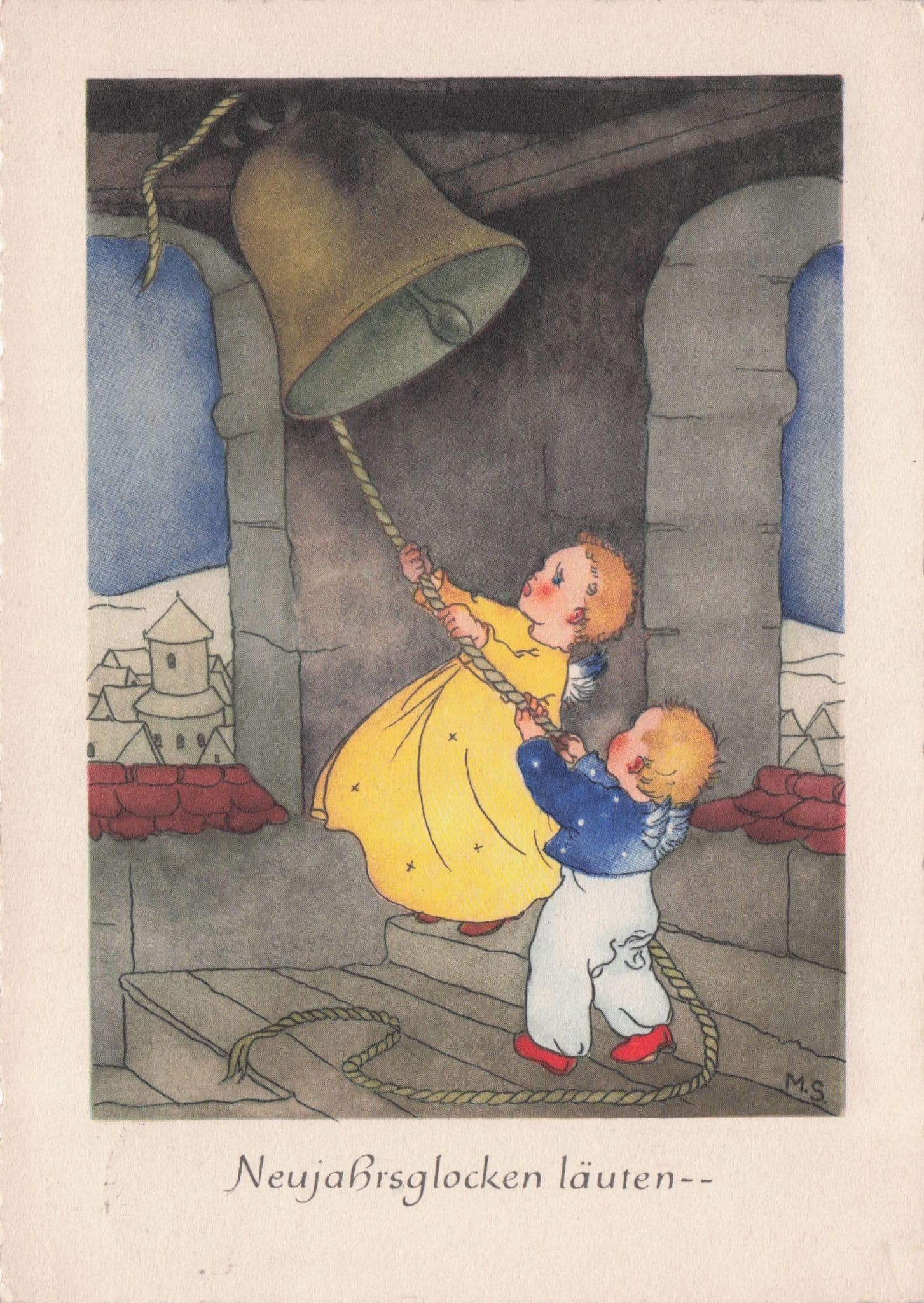 German Bellringing Children Comic Germany Postcard