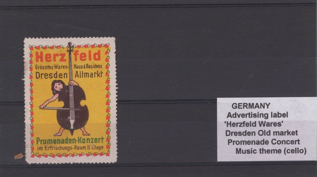 German Cello Dresden Promenade Concert Advertising Old Label