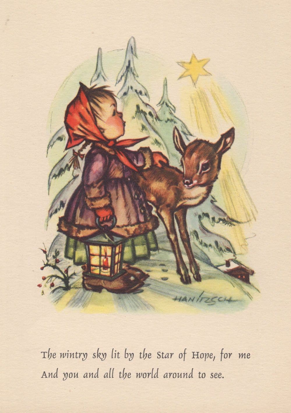German Child Star Of Hope Sky Deer Germany Postcard