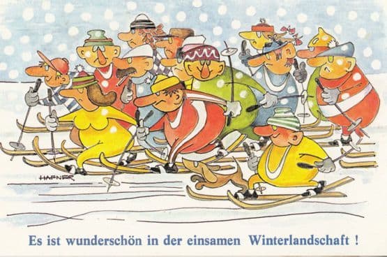 German Christmas Sleigh Race Comic Postcard