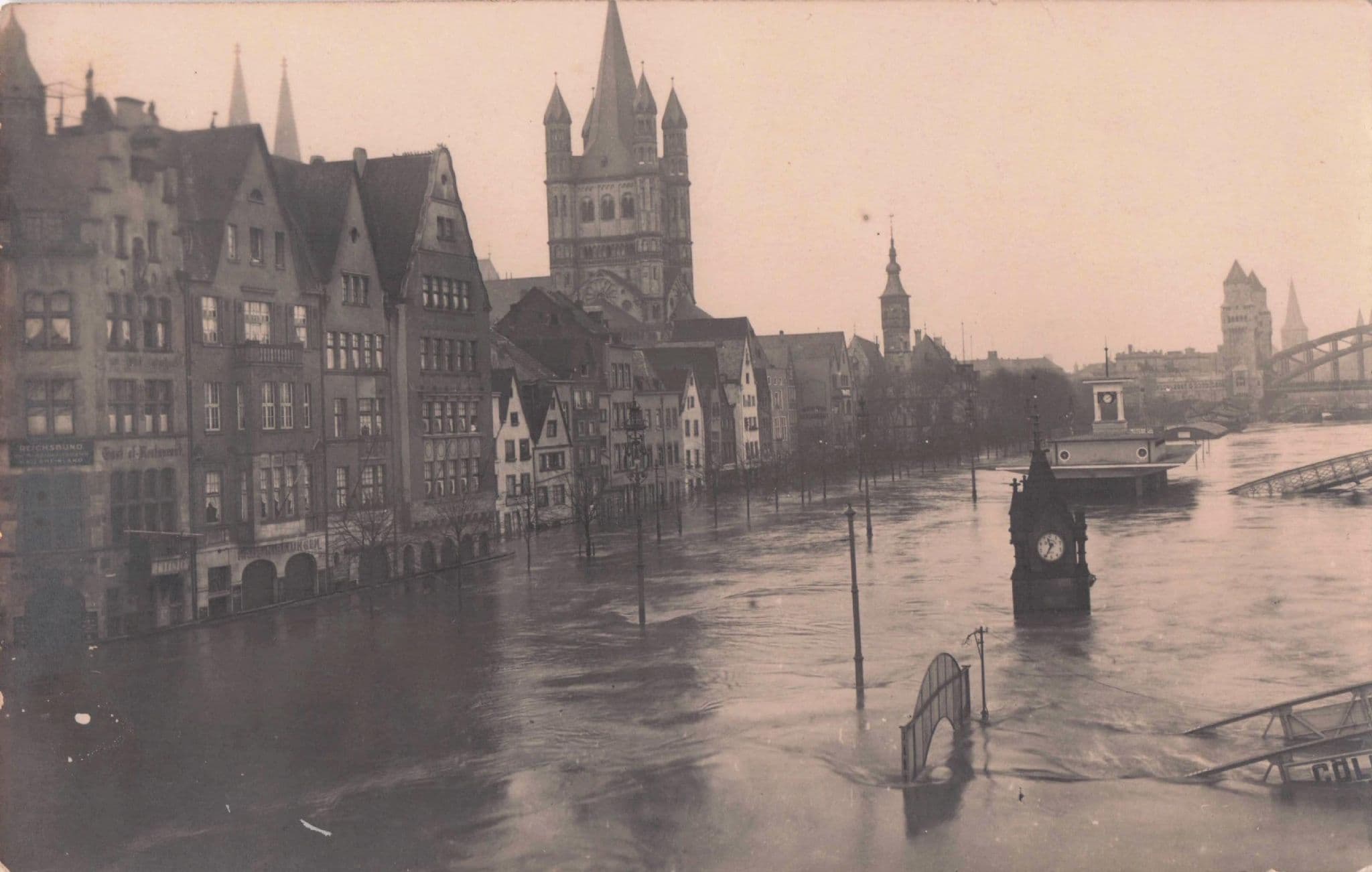 German Floods Disaster Town Clock Sinking Antique Postcard