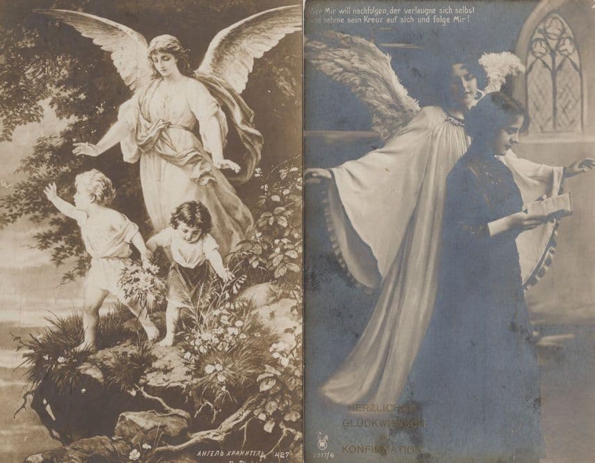 German Guardian Angel Lady & Book in Church 2x Old Postcard