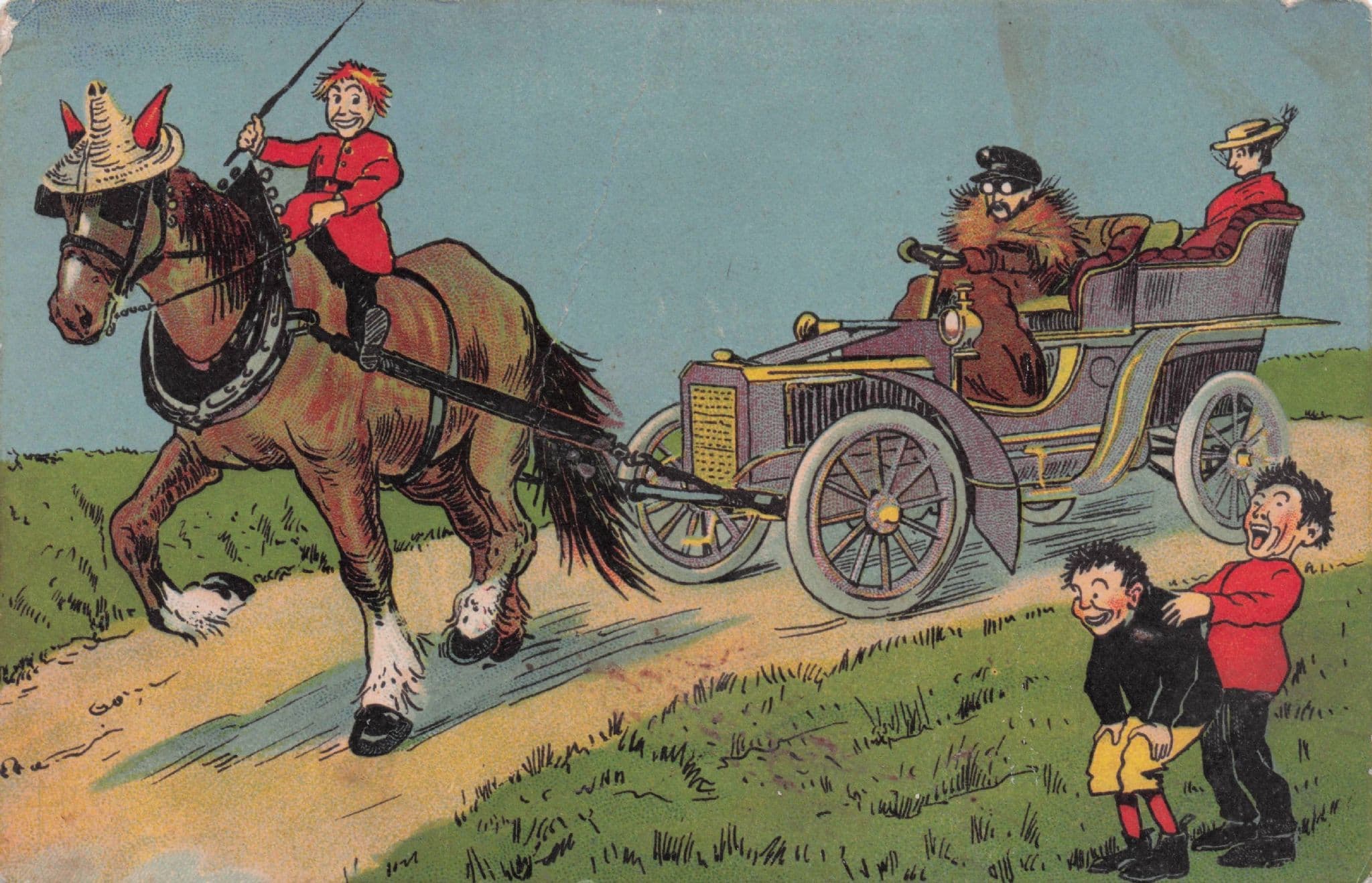 German Horse & Cart Vintage Transport Comic Postcrd