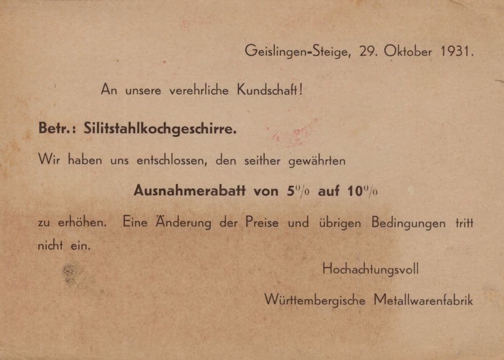 German Kitchen Stainless Steel Saucepan Cookery Geislingen Antique 1931 Postcard