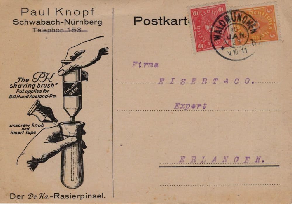 German Old Screw Shaving Brush Nurnberg Erlangen Old Postcard