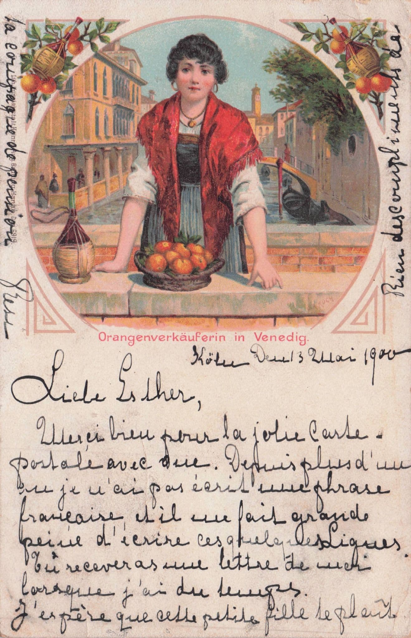 German Orange Fruit Victorian Vendor Venedig Antique Postcard
