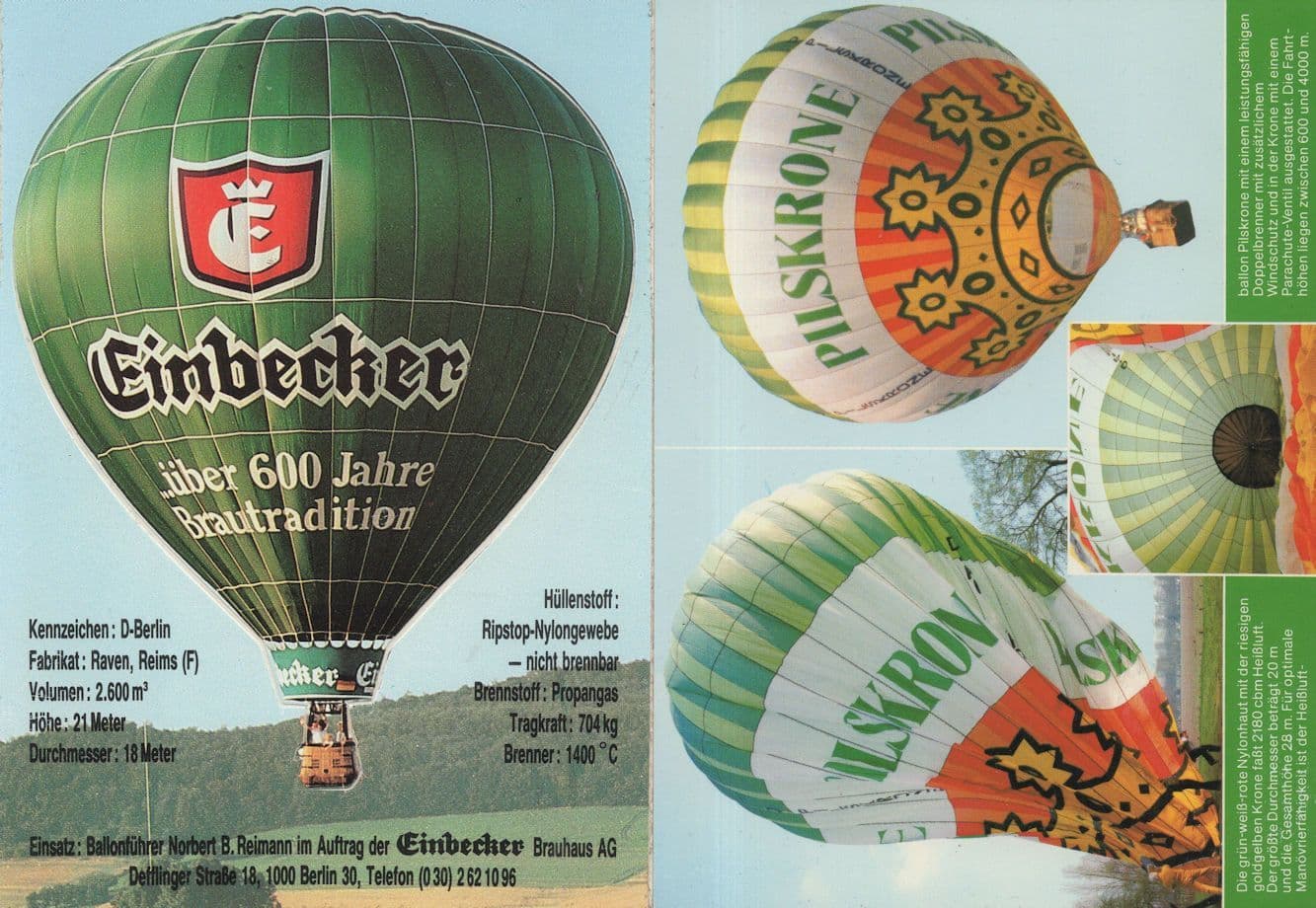 German Pils Lager Beer Hot Air Balloon Advertising Sticker 2x Postcard s