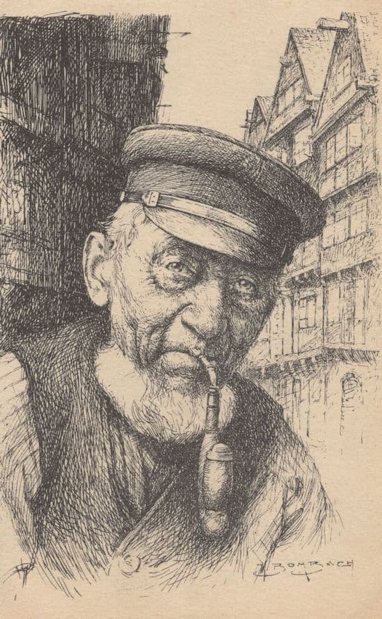 German Sailor Or Postman Pipe Smoking Damburger Beer Postcard
