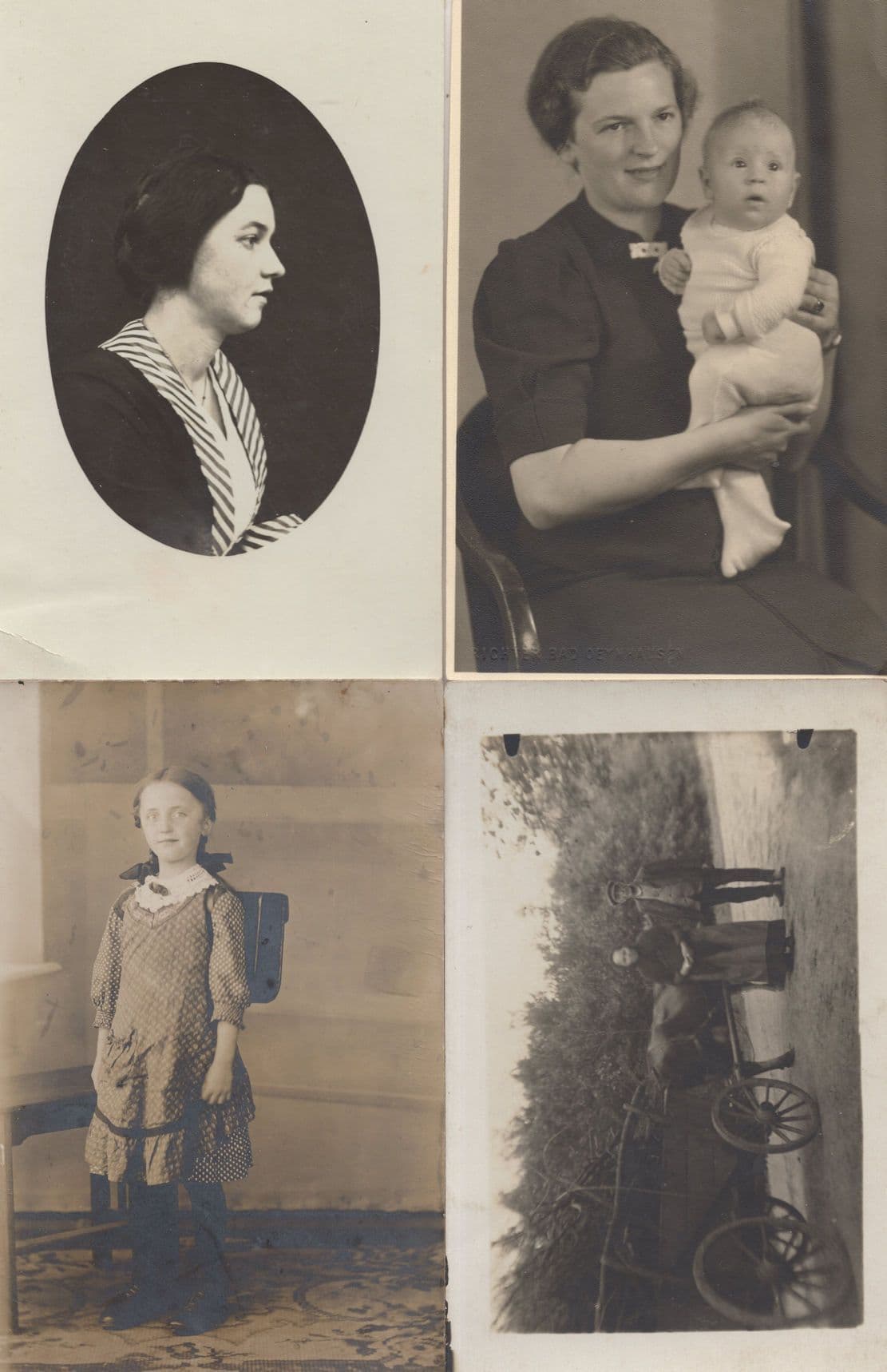 German Schoolgirl Transport Newborn Baby Circa WW1 4x Postcard s