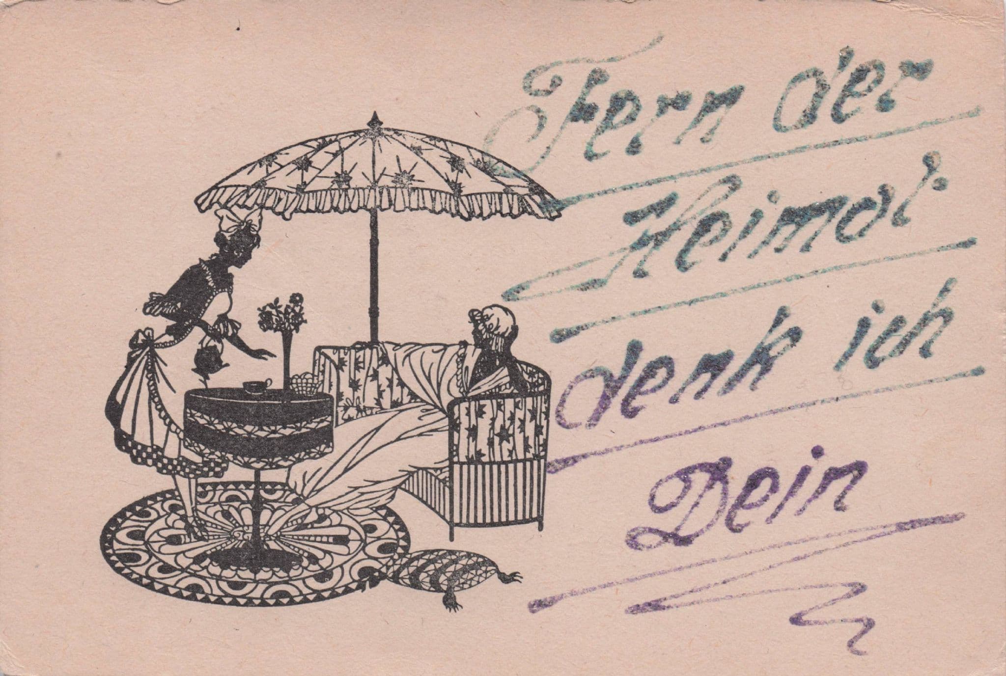 German Silhouette House Servant Maid 1943 WW2 Old Postcard