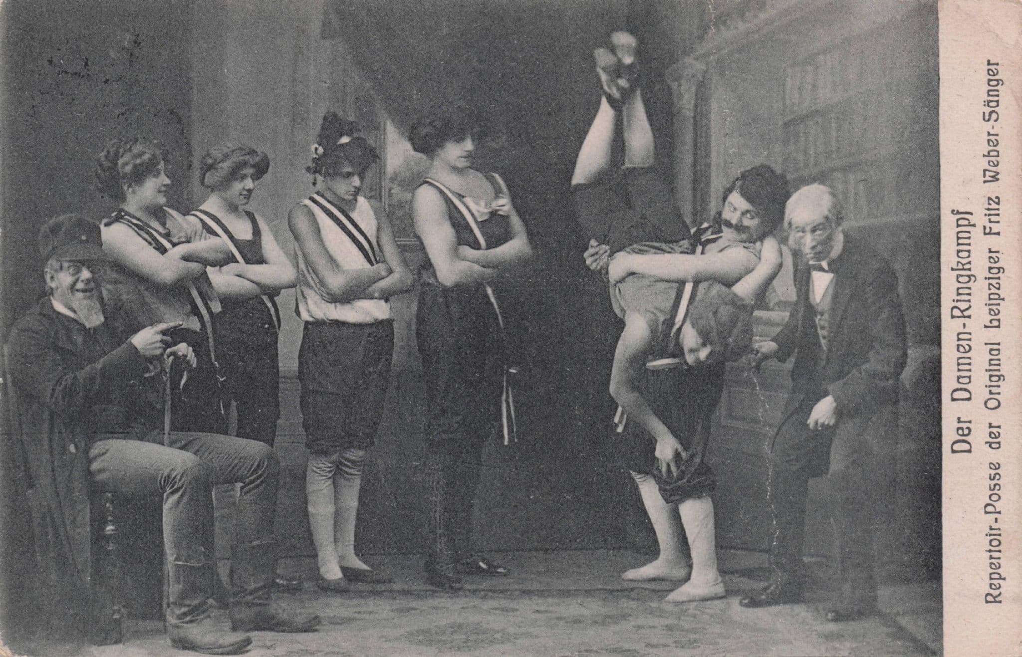 German Strongman Circus Comic Performers Backstage Antique Postcard