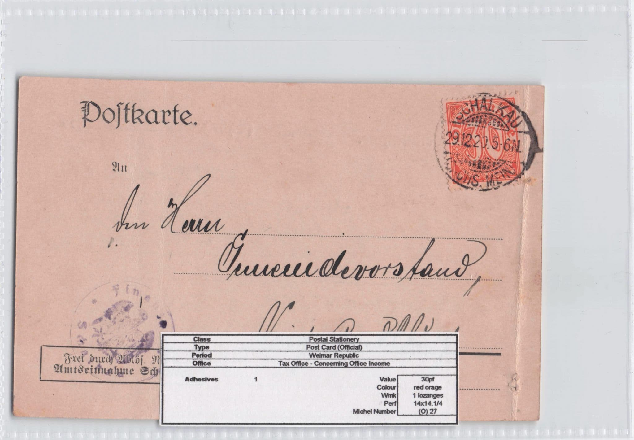German Tax Office Inland Revenue Schalkau Antique Postcard