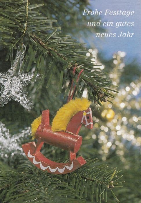 German Toy Rocking Horse On Christmas Tree Postcard