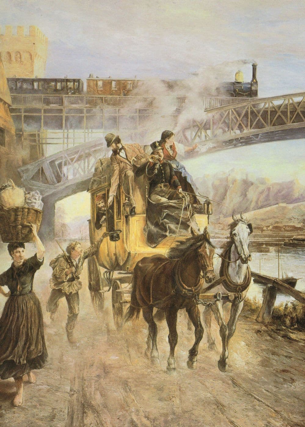 German Upper Class Victorian Stage Coach Painting postcard