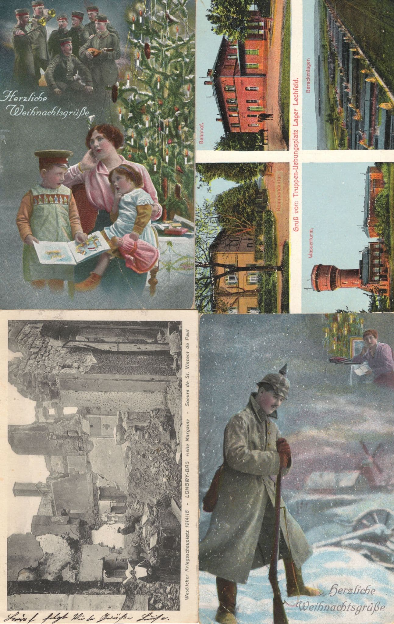 German WW1 Collection Feldpost Frontline Bomb Damage 4x War Postcard s