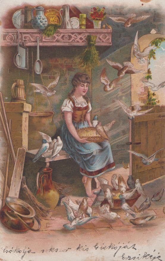 Germany Farmyard Cookery Farming Recipe Antique Old German Postcard