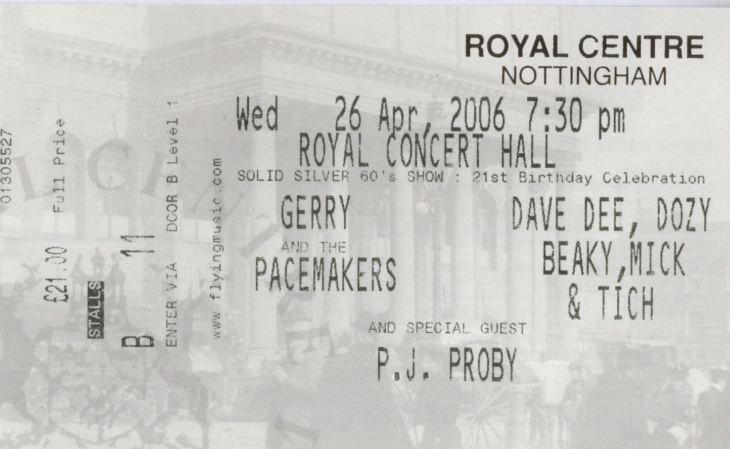 Gerry & The Pacemakers Rare Nottingham 2006 Live Ticket