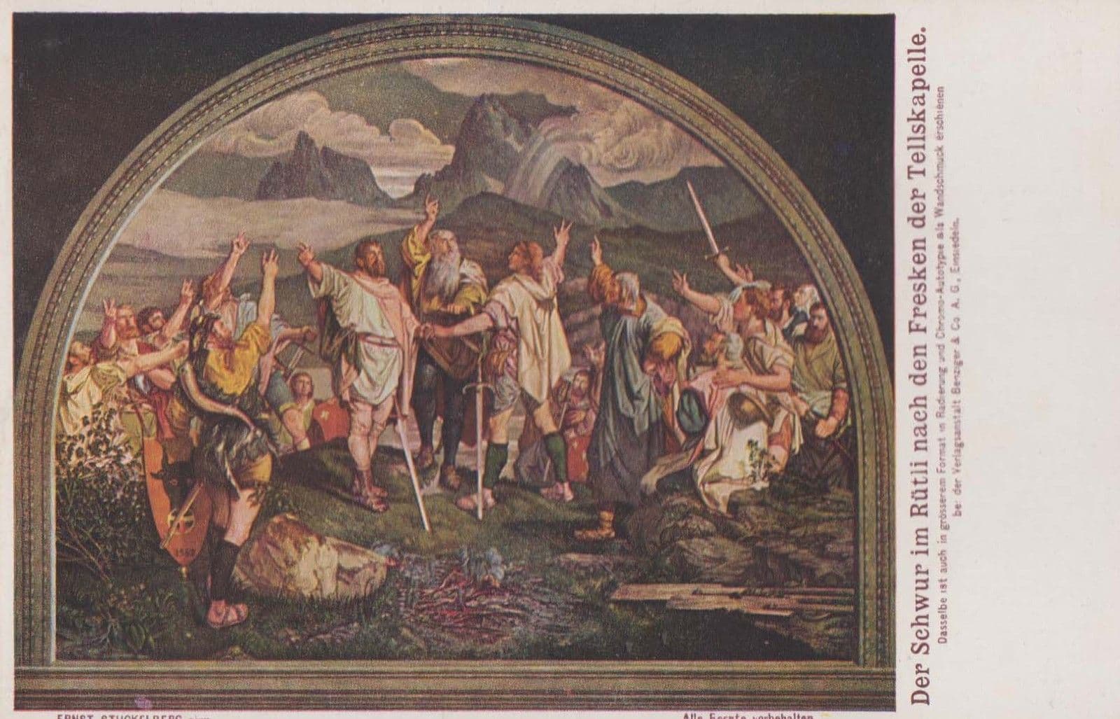 Gesslers Tod Nach Den Fresken Der Tellskapelle Stuckelberg Old Painting Postcard