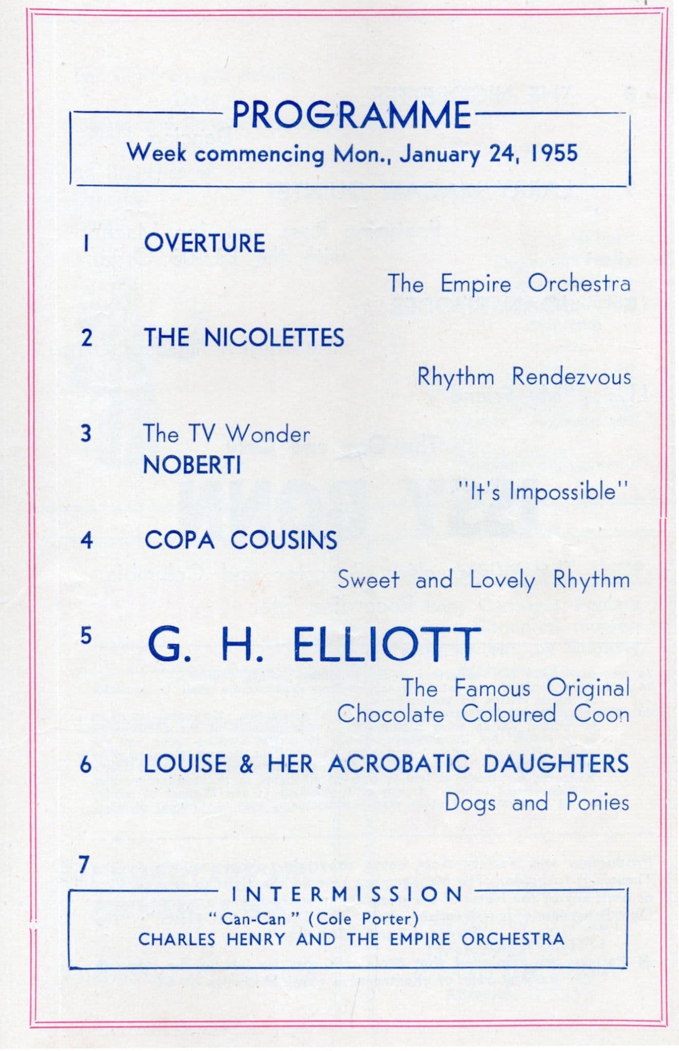 GH Ellliott RARE Chiswick 1955 Theatre Show Programme