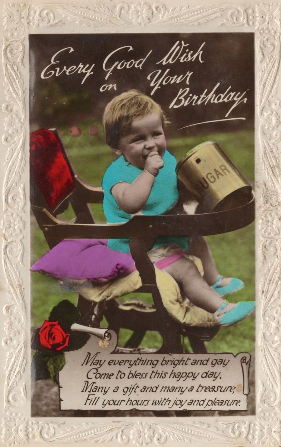 Giant Antique Sugar Tin Childrens Real Photo Rare Greetings Postcard
