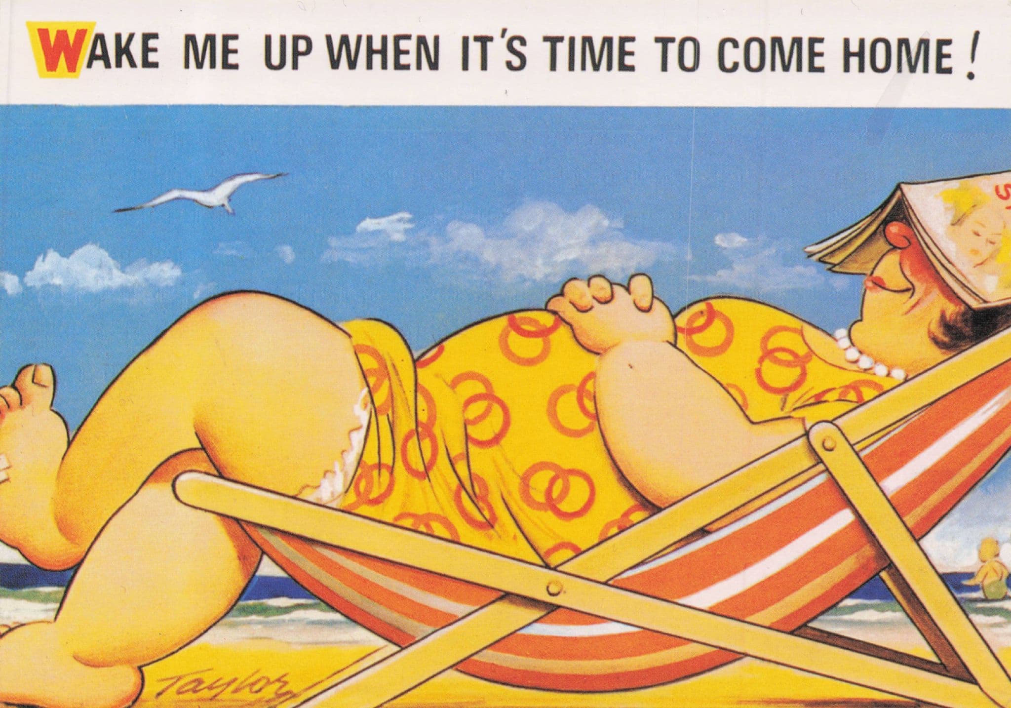 Giant Fat Beach Bum Boobs Lady Sleeping Holiday Bamforth Comic Postcard