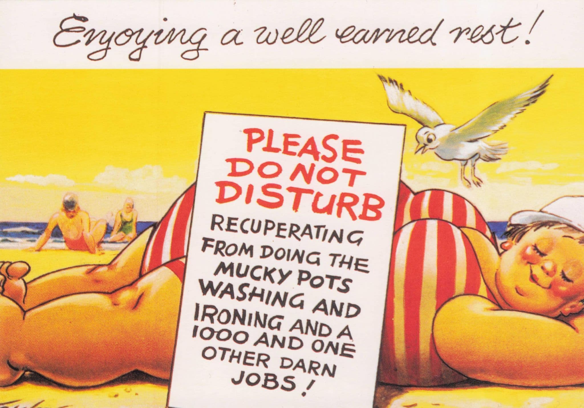 Giant Fat Woman Bum Boobs Lady Sleeping Beach Bamforth Comic Postcard