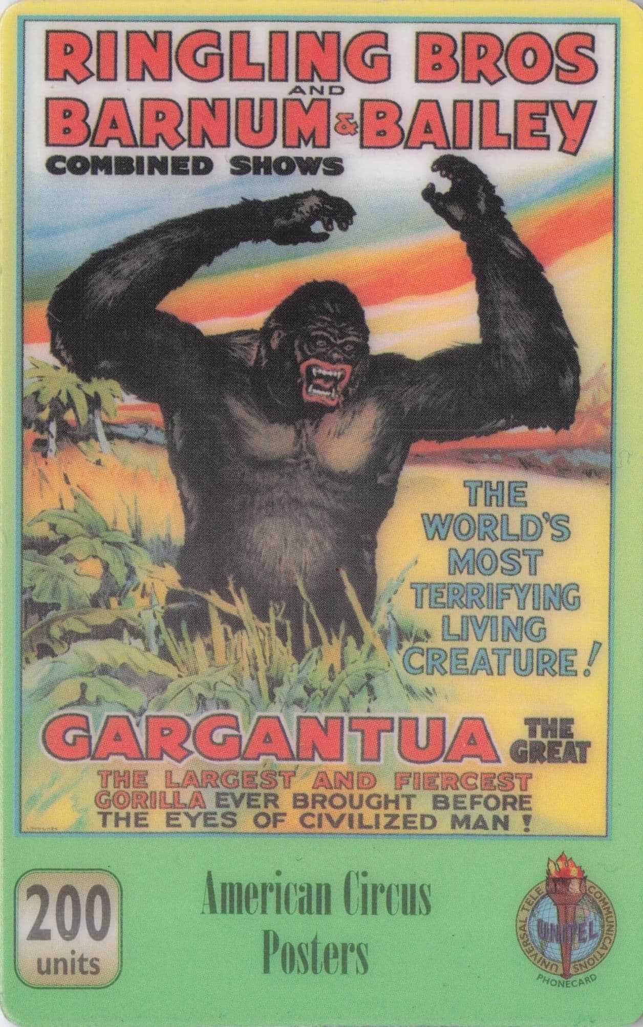 Giant Gorilla Gargantua King Kong Barnum & Bailey Rare Circus Phonecard
